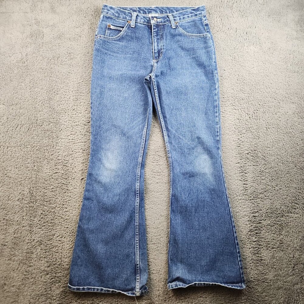 VTG Y2k Bullhead Jeans Womens 30x30 JR's 11" Flares Mid Rise USA Made Blue Denim